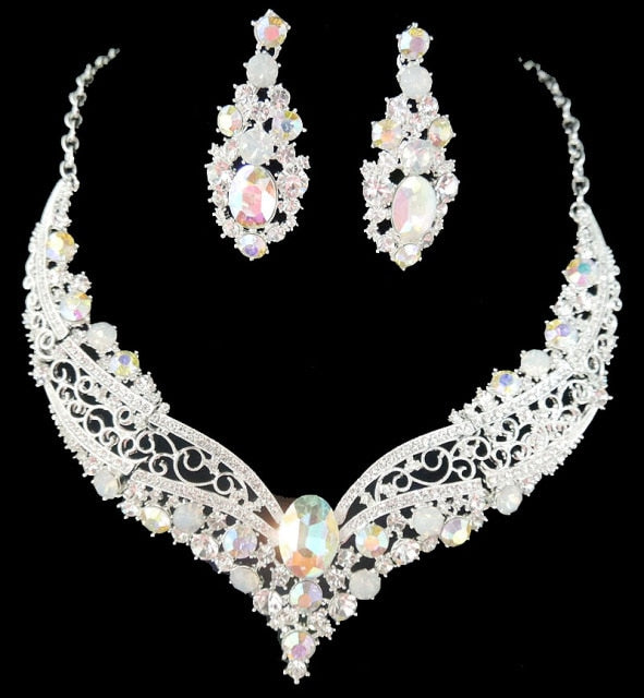 india style bridal rhinestone glass wedding jewelry set ab white color