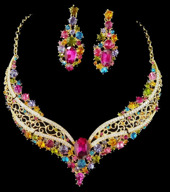 india style bridal rhinestone glass wedding jewelry set multi color