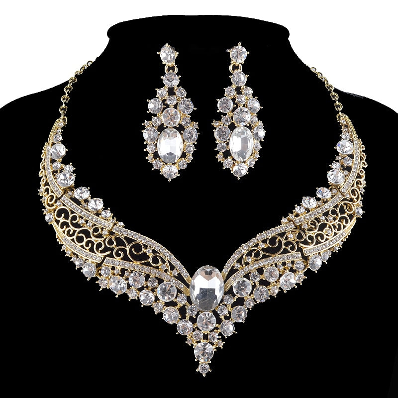 india style bridal rhinestone glass wedding jewelry set