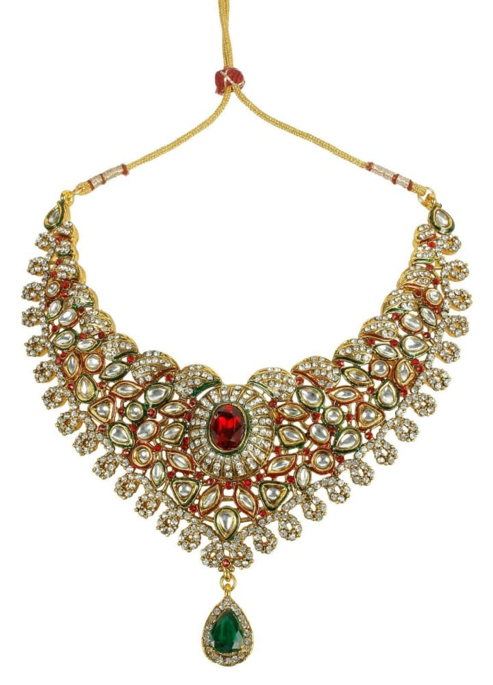 indian bollywood bridal jewelry set wedding maroon green necklace earrings