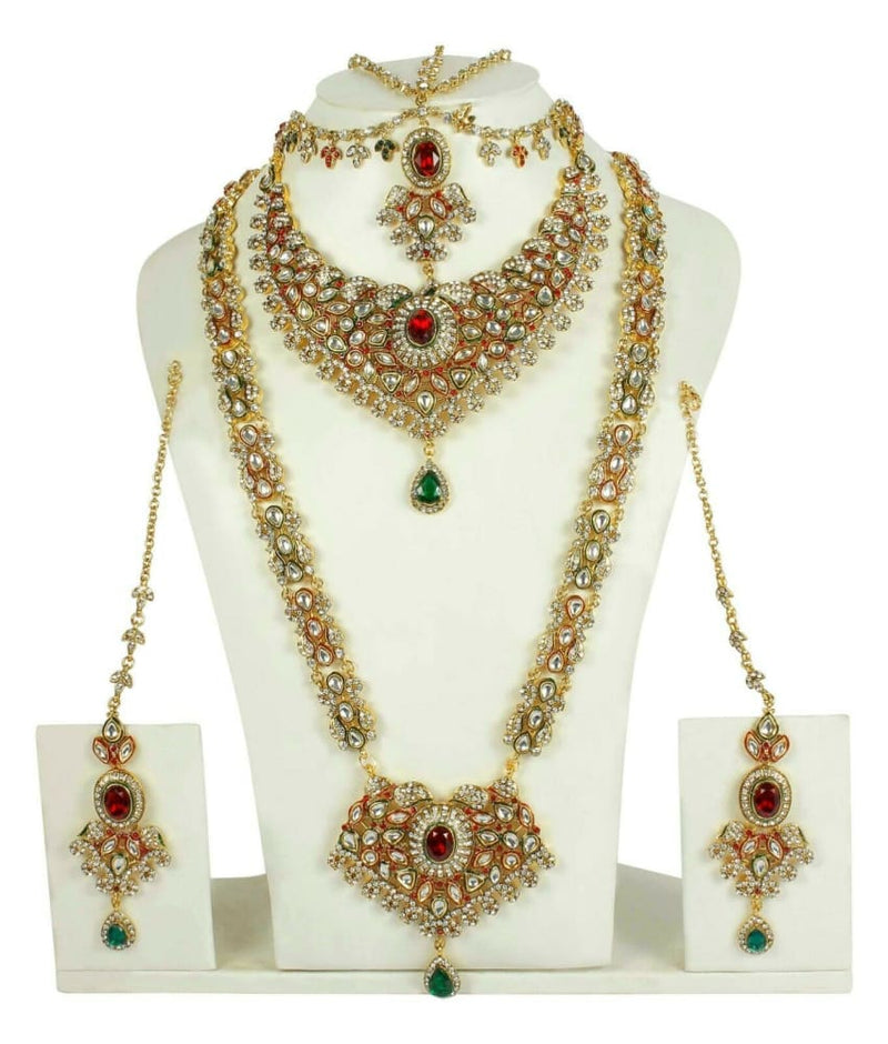 indian bollywood bridal jewelry set wedding maroon green necklace earrings