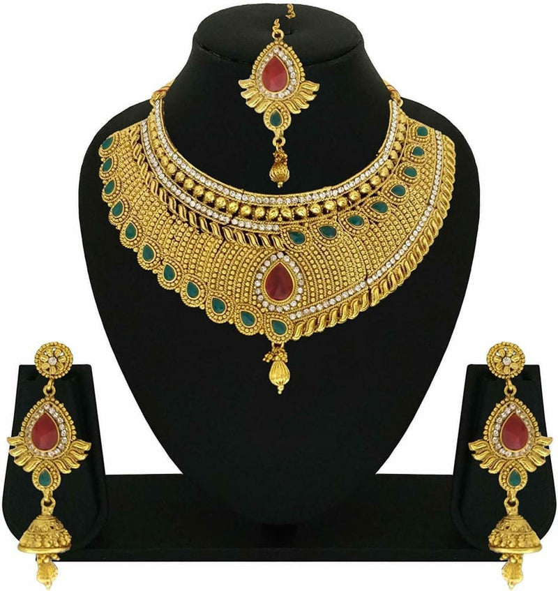 indian bollywood design gold plated bridal rani necklace earring kundan jewelry