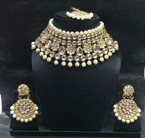 indian bollywood traditional bridal pearls wedding kundan fashion jewelry set white