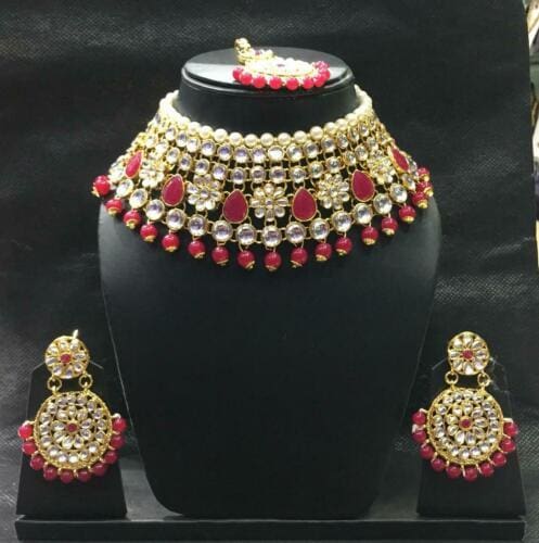indian bollywood traditional bridal pearls wedding kundan fashion jewelry set red wine
