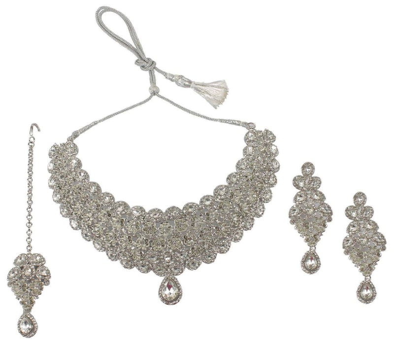 indian fashion rodium white wedding bridal jewelry necklace set
