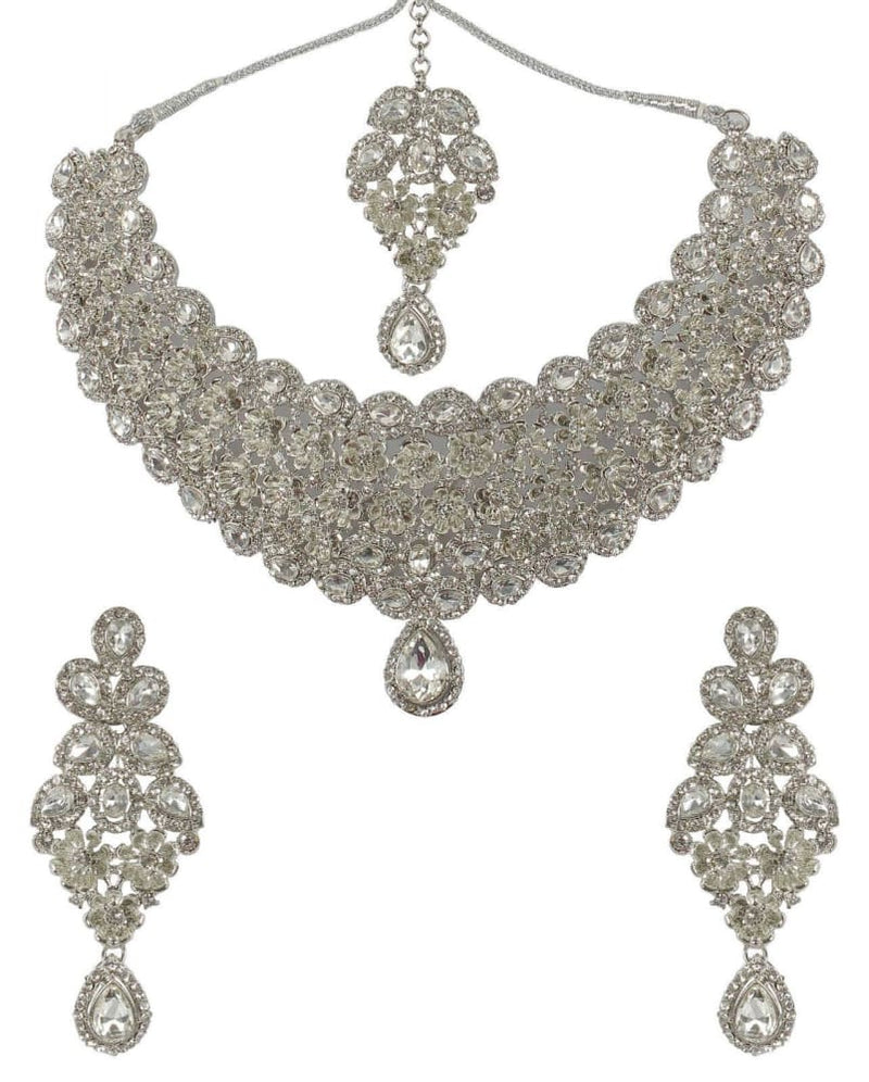 indian fashion rodium white wedding bridal jewelry necklace set