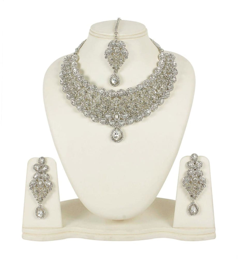 indian fashion rodium white wedding bridal jewelry necklace set