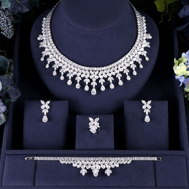 luxury cubic zirconia 4 pcs jewelry set platinum plated