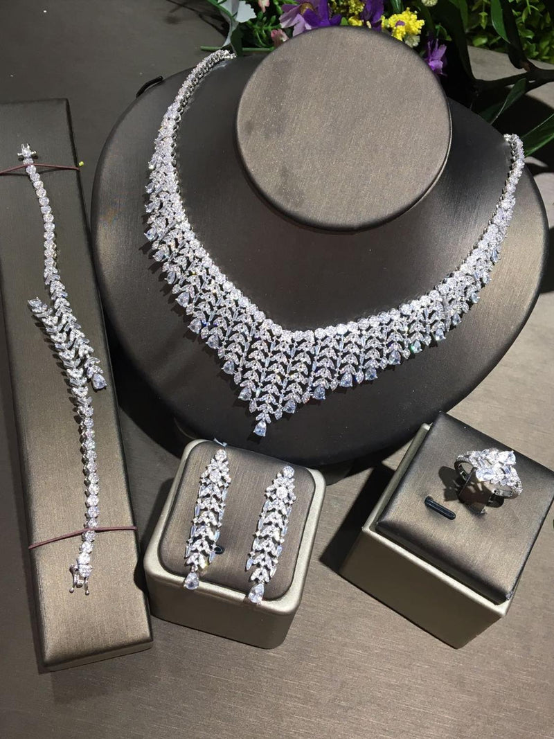 4 pcs bridal zirconia jewelry sets platinum plated / white