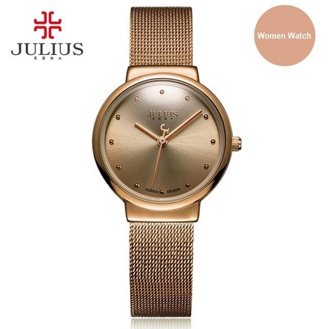 julius relogio feminino stainless steel watch coffe gold women