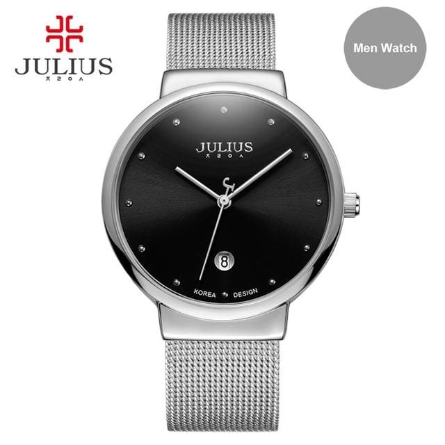 julius relogio feminino stainless steel watch silver black men