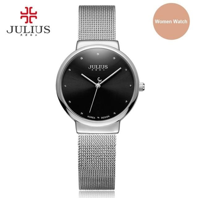 julius relogio feminino stainless steel watch silver black women