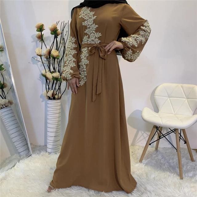 Kaftan Dubai Abaya Muslim Women Dress Brown / L HIJAB & BURKA