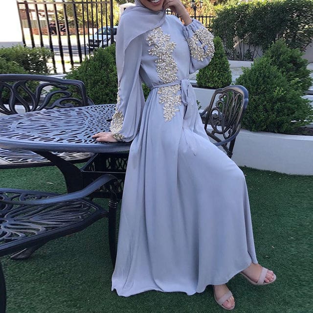 Kaftan Dubai Abaya Muslim Women Dress Gray / S HIJAB & BURKA
