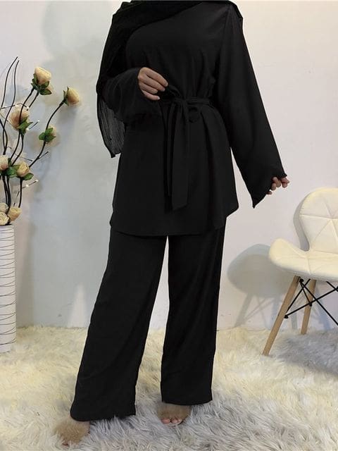 Kaftan Dubai Abaya Muslim Women Top & Pant Set Black / L HIJAB BURKA