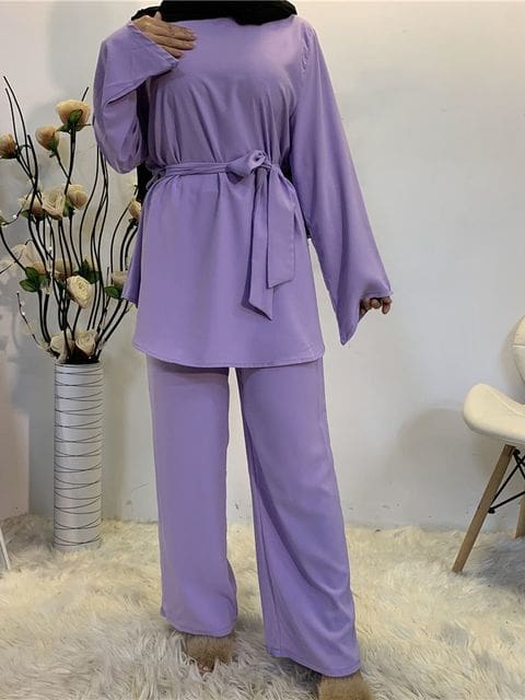 Kaftan Dubai Abaya Muslim Women Top & Pant Set Purple / S HIJAB BURKA
