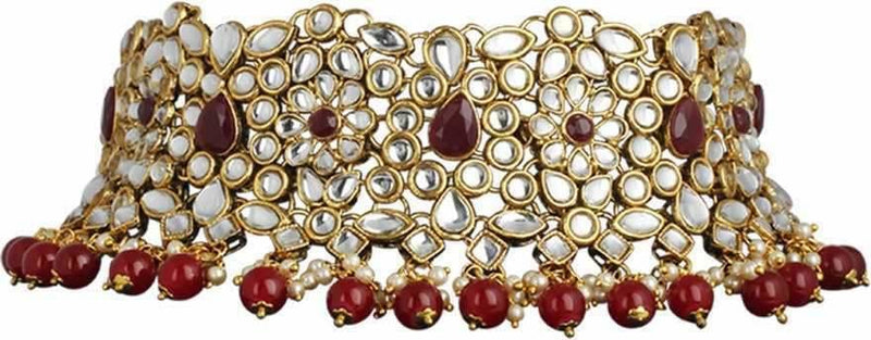 kundan red necklace jewelry indian bollywood bridal gold choker plated fashion