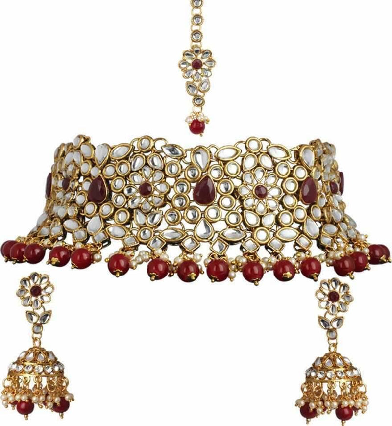 kundan red necklace jewelry indian bollywood bridal gold choker plated fashion