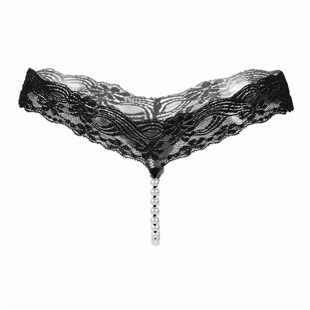 lace g-strings and thongs with pearls tangas sexy erotic lingerie black / one size