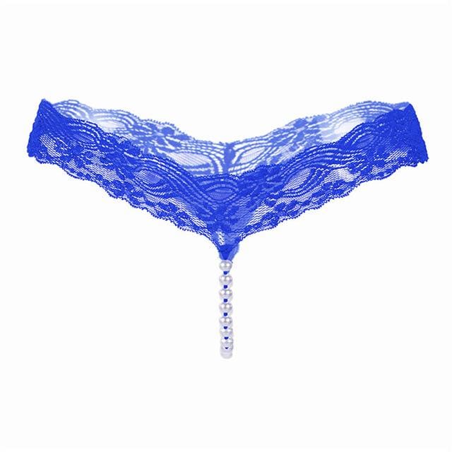 lace g-strings and thongs with pearls tangas sexy erotic lingerie blue / one size