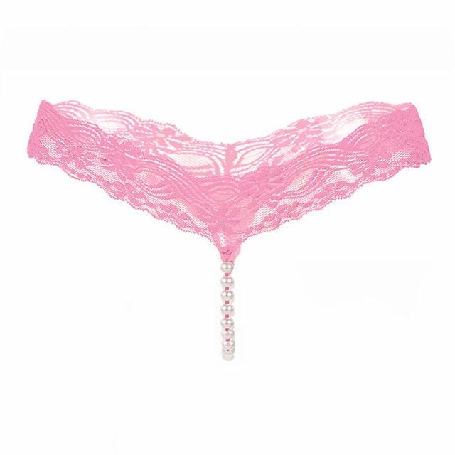 lace g-strings and thongs with pearls tangas sexy erotic lingerie pink / one size
