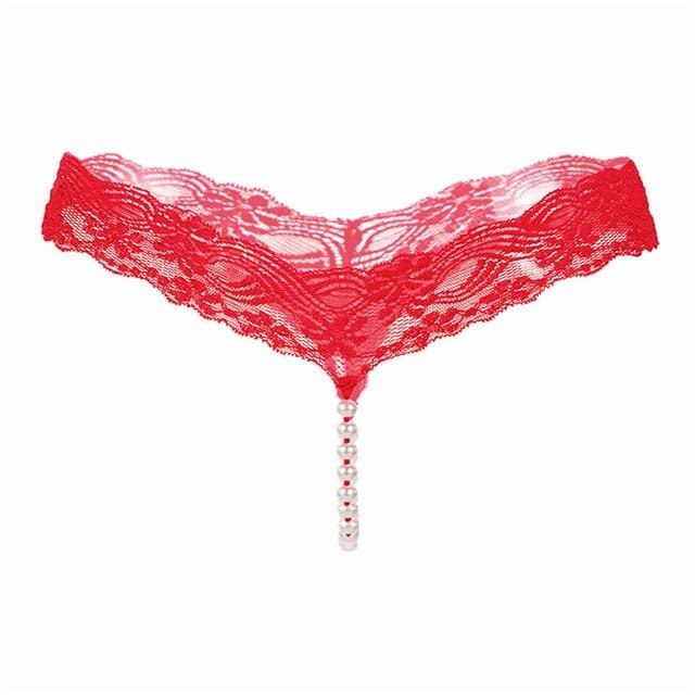 lace g-strings and thongs with pearls tangas sexy erotic lingerie red / one size