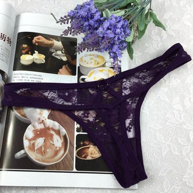 lace g strings solid sexy lingerie purple / one size