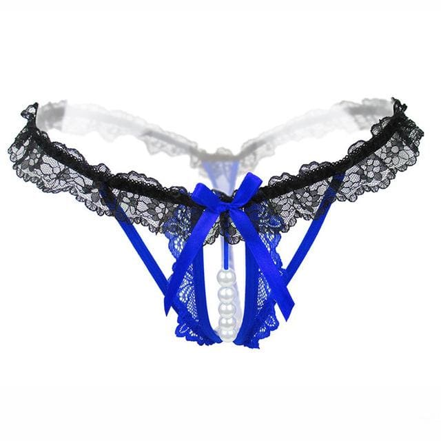 lace thongs g strings pearls sexy panties blue / one size