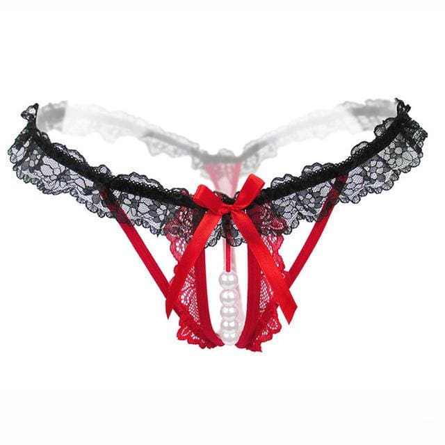 lace thongs g strings pearls sexy panties red / one size
