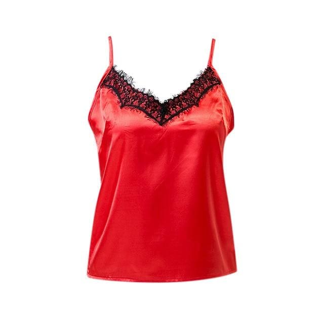 lace top satin sexy v neck women sleepwear