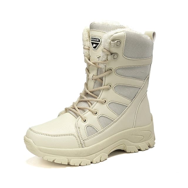 Lace Up Casual High Top Anti-Slip Waterproof Snow Men Boots Beige Plush 210 / 6.5 MEN SHOES