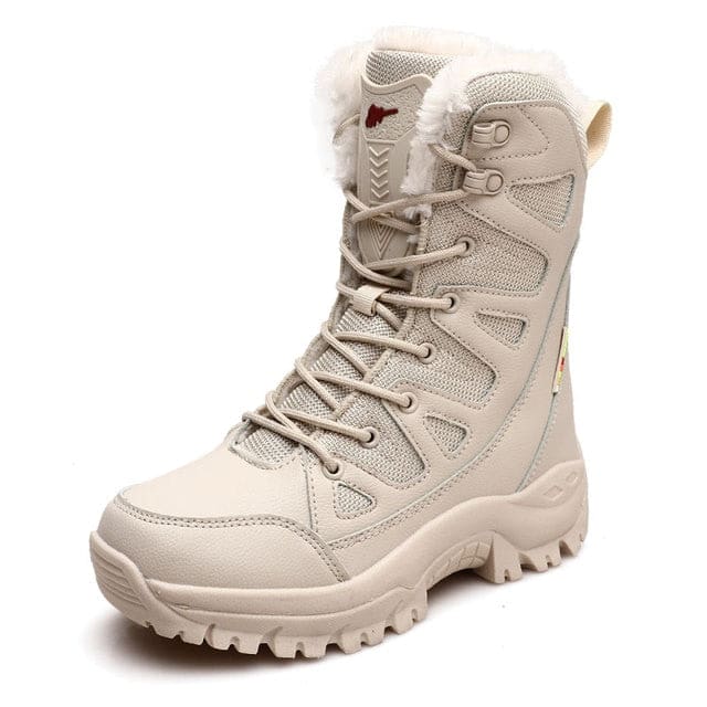 Lace Up Casual High Top Anti-Slip Waterproof Snow Men Boots Beige Plush / 5.5 MEN SHOES