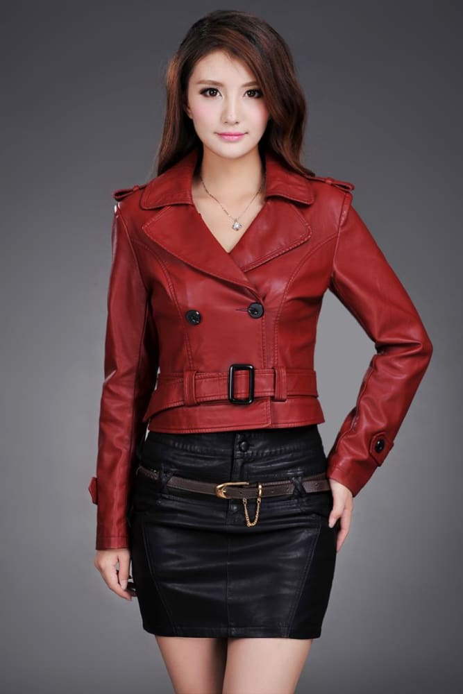 ladies faux synthetic long leather trench coat