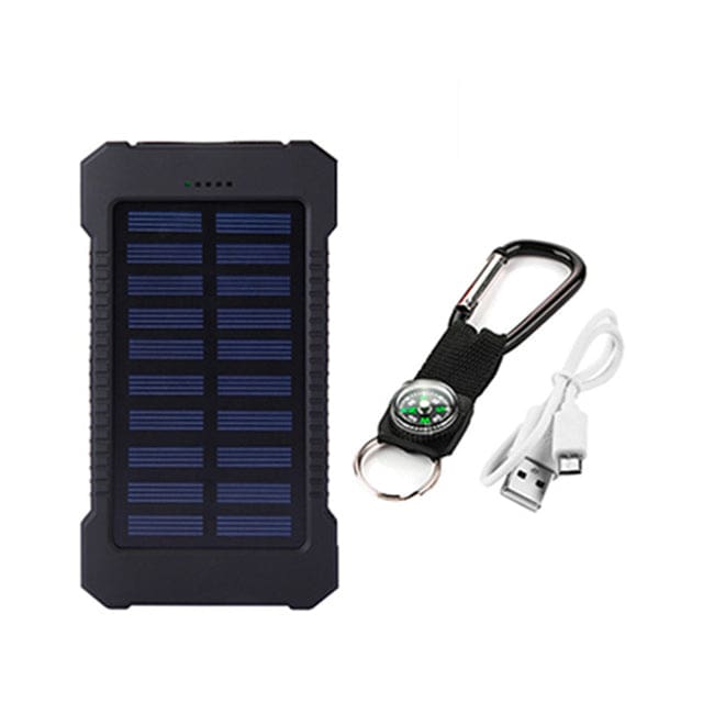 Large Capacity Dual USB 10000mAh Waterproof Solar Power Bank With LED Flashlight Black Cell Phone Accessories