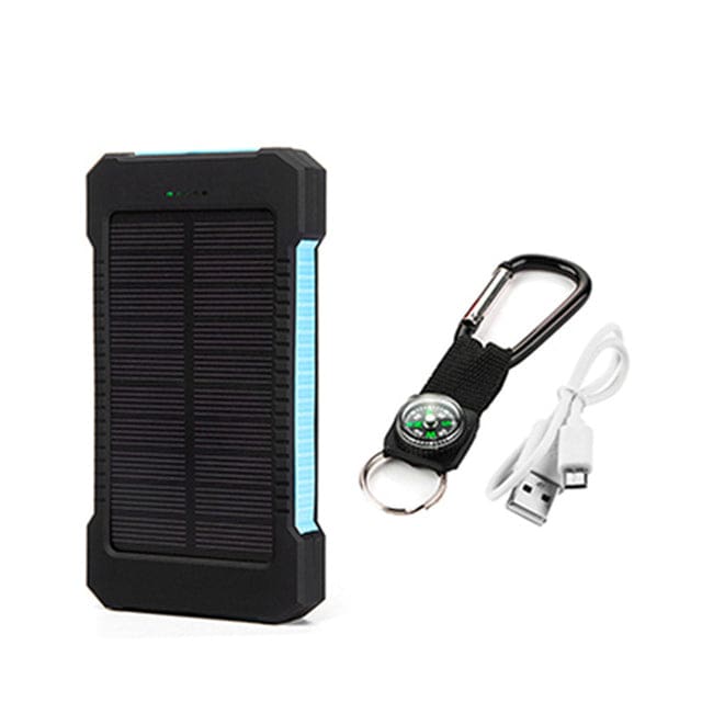 Large Capacity Dual USB 10000mAh Waterproof Solar Power Bank With LED Flashlight Dark blue Cell Phone Accessories