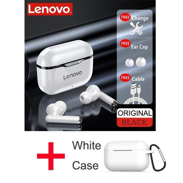 lenovo lp1 tws bluetooth 5.0 wireless headset lp1 black case white