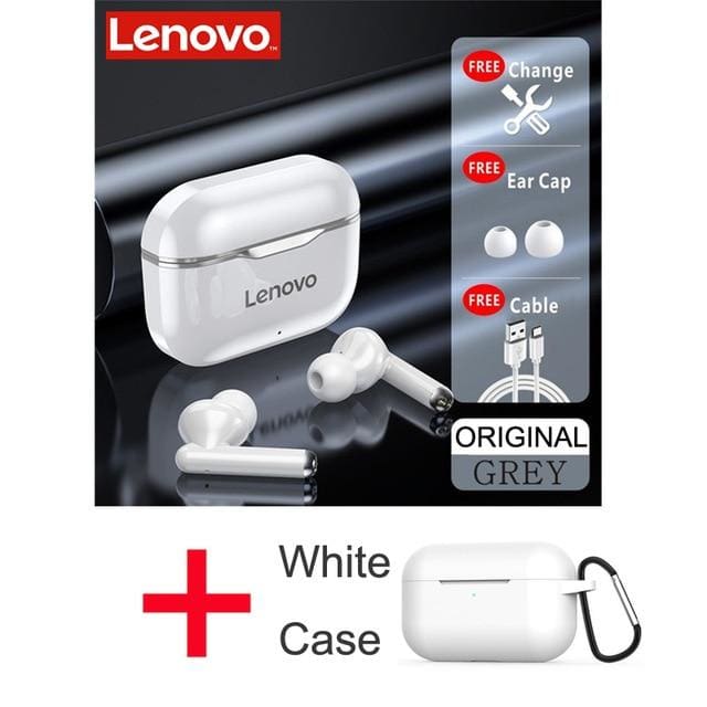 lenovo lp1 tws bluetooth 5.0 wireless headset lp1 gray case white