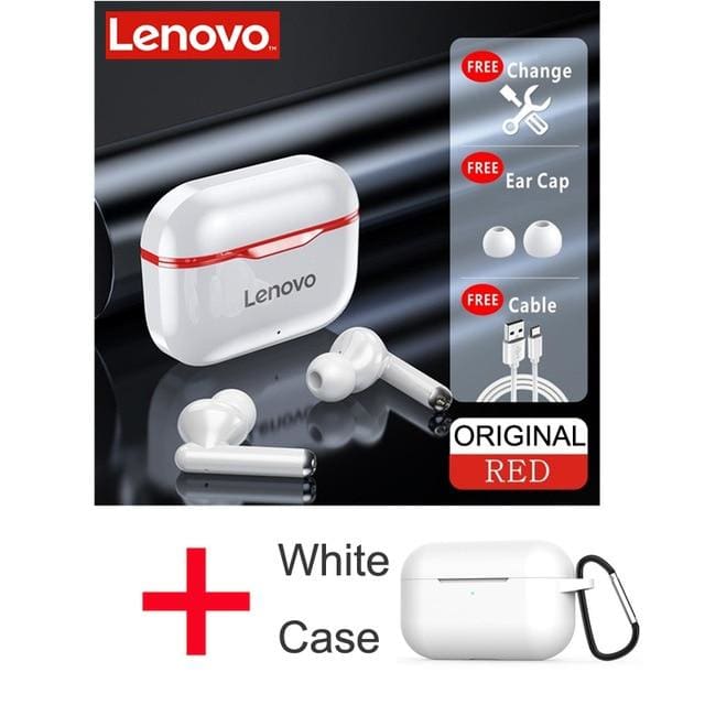 lenovo lp1 tws bluetooth 5.0 wireless headset lp1 red case white