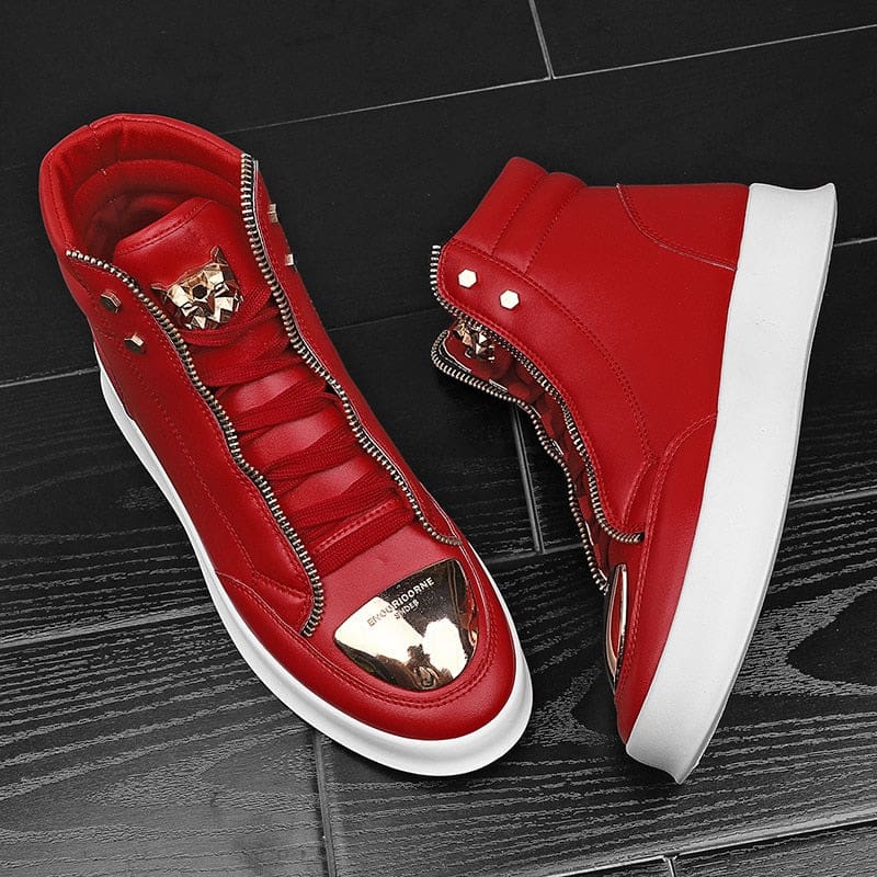 Leopard Platform Men Ankle Boots High-Cut Sneakers Red / 41 MEN SHOES