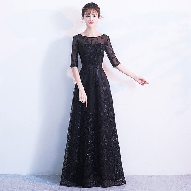 lovoney scoop neck half sleeves lace up formal evening dresses