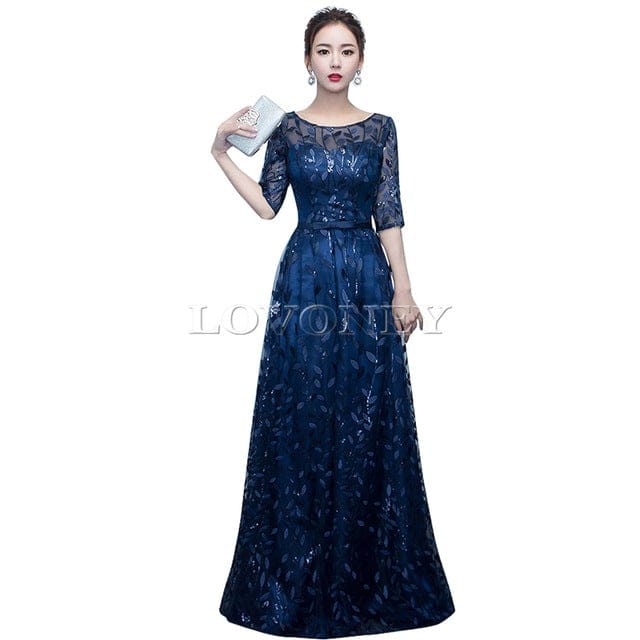 lovoney scoop neck half sleeves lace up formal evening dresses