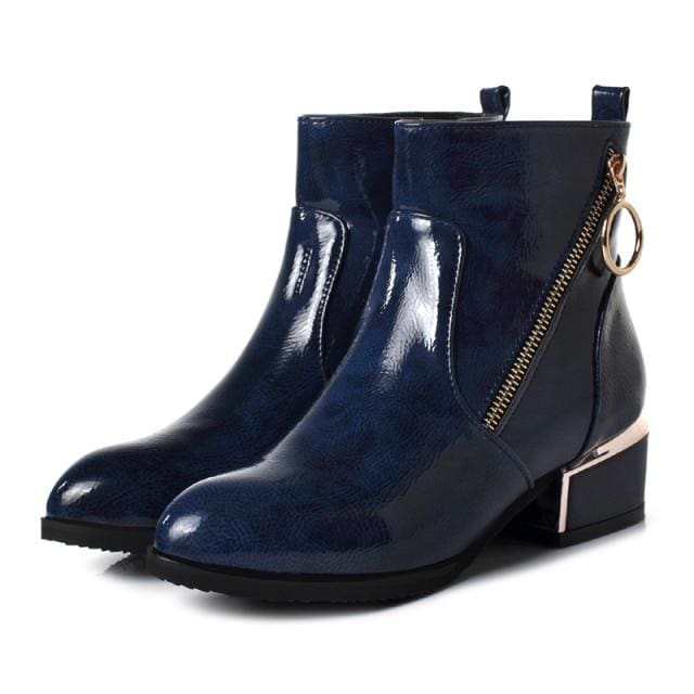 low heel black zipper ankle boots for women