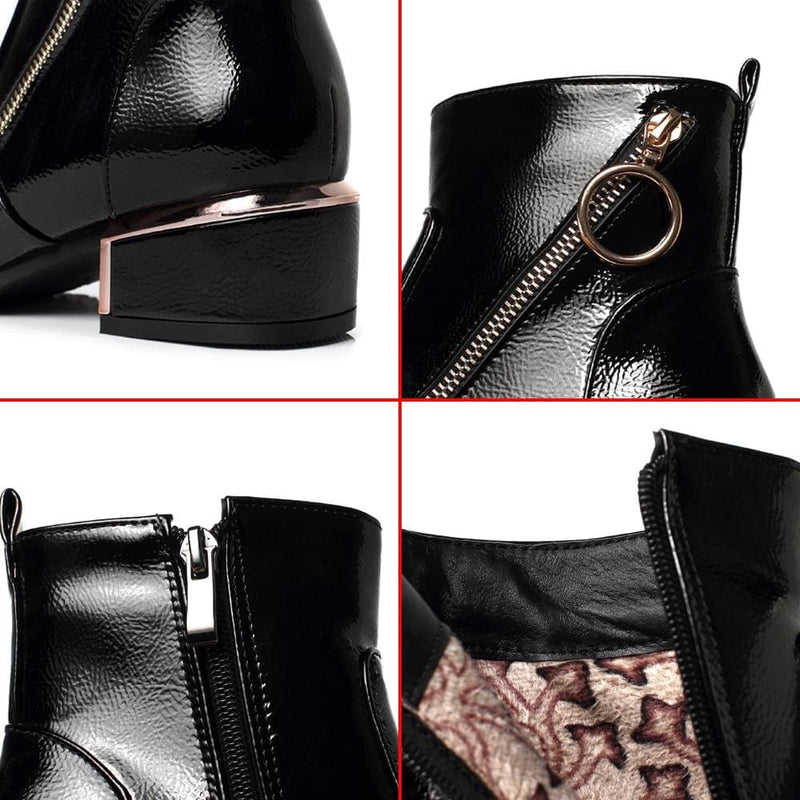 low heel black zipper ankle boots for women