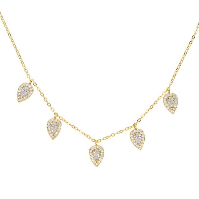 Luxury 925 Sterling Silver Tear Drop Shiny CZ Necklaces Gold Color JEWELRY SETS