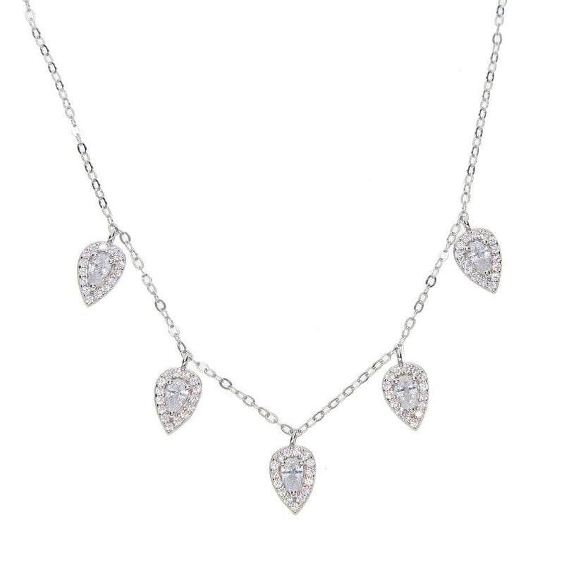 Luxury 925 Sterling Silver Tear Drop Shiny CZ Necklaces JEWELRY SETS