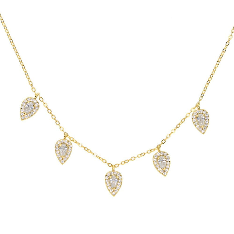 Luxury 925 Sterling Silver Tear Drop Shiny CZ Necklaces JEWELRY SETS