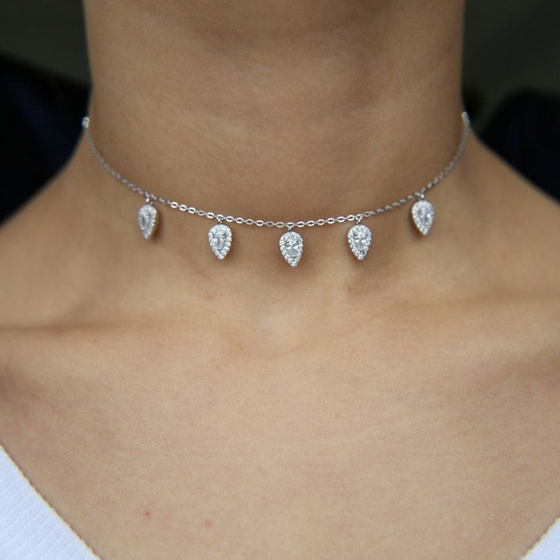 Luxury 925 Sterling Silver Tear Drop Shiny CZ Necklaces JEWELRY SETS