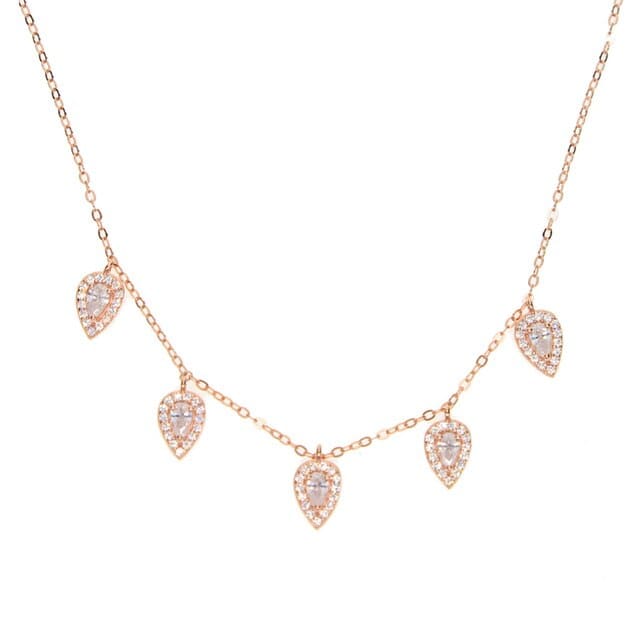 Luxury 925 Sterling Silver Tear Drop Shiny CZ Necklaces Rose Gold Color JEWELRY SETS