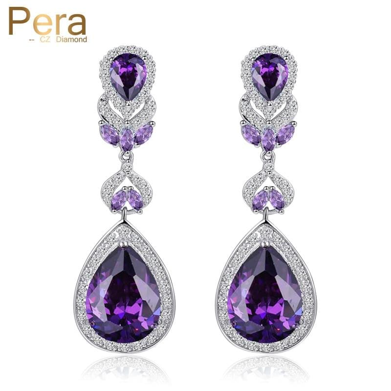 luxury brand cz stone big pear cut drop long dangle cubic zirconia earrings