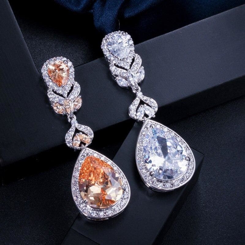 luxury brand cz stone big pear cut drop long dangle cubic zirconia earrings